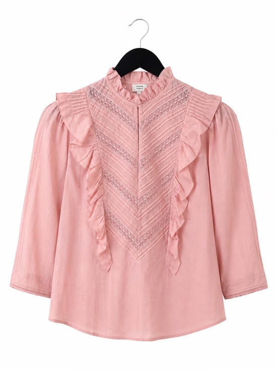 St. Roche Ruffle Long Sleeve Linde Blouse Blush Pink XS Lace Romantic Feminine